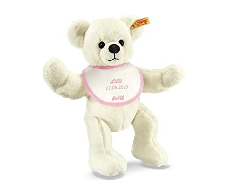 DeLovin Teddybär zur Geburt Mit individuellem rosa oder blauem Lätzchen. Original STEIFF 018848 von DeLovin