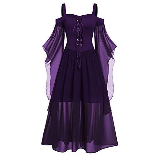 Gothic Kleid Damen Schulterfrei - Mittelalter Kleidung Damen Kleider Halloween Kostüm Maxikleid Große Größen Trompetenärmel Renaissance Vintage Clothes für Frauen Karneval Cosplay Partykleid von DeaAmyGline