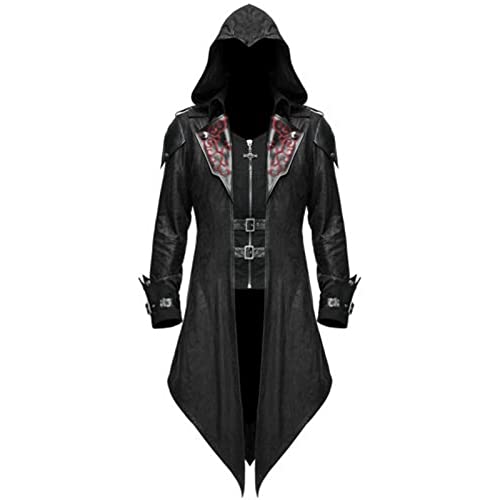 Steampunk Herren Jacke mit Kapuze, Gothic Frack Herren Mantel,Gehrock Herren Mittelalter Viktorianischen Palast Vintage Mäntel Smoking für Männer Halloween Kostüm Karneval Party Cosplay Kleidung von DeaAmyGline