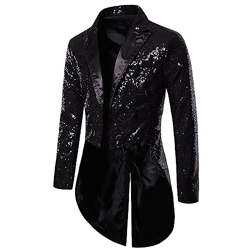 Steampunk Herren Pailletten Jacke, Gothic Frack Herren Mantel Glitzer,Punk Gehrock Herren Mittelalter Mäntel Smoking für Männer Halloween Kostüm Karneval Party Nightclub Show Cosplay Kleidung von DeaAmyGline