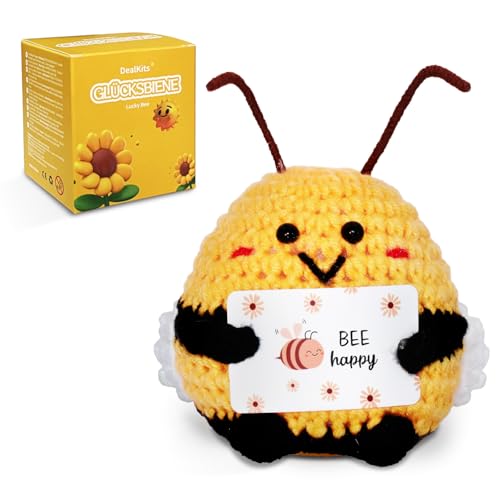 DealKits Pocket Hug Biene Glücksbringer Geschenk, Niedliche Häkelbiene Glück Biene Lucky Bee Positive Geschenke Strickpuppe, Ermutigungsgeschenk Mutmacher Glückbringer für Freundinnen Frauen Kinder von DealKits