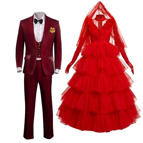 Deboyar Damen Lydia Rot Hochzeitskleid Cosplay Kostüm Outfits Anzug für Halloween von Deboyar