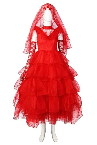 Deboyar Frauen Lydia Deetz Kostüm Braut Rot Hochzeitskleid Cosplay Halloween Outfits von Deboyar