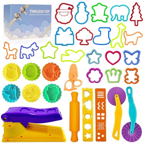 Decebaya Knete Zubehör für Kinder-Playdough Set inclus Formen, Obst, Dinosaurier Schere Teigroller Kutter mit Aufbewahrungbox Fördern Sie die Fantasie und die kreativen Fähigkeiten Ihres Kindes von Decebaya