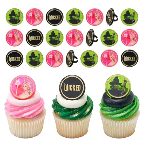 Wicked Cupcake-Ringe mit Glinda und Elphaba, 24 Cupcake-Topper für Kuchen, Geburtstage, Feiern, lebensmittelechte Kuchendekorationen – 24 Stück von DecoPac