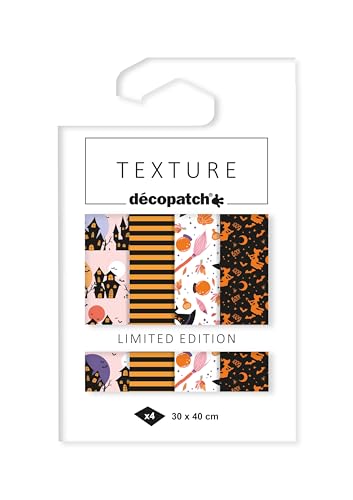 Décopatch TD896C - Packung mit 4 Bogen Décopatch-Papier 30x40 cm, Texture mit Metallic-Effekt, Halloween, 1 Pack von Decopatch