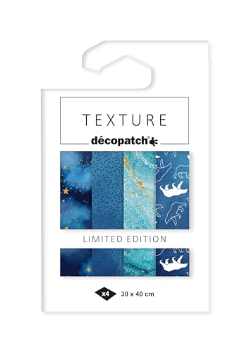 Décopatch TD900C - Packung mit 4 Bogen Décopatch-Papier 30x40 cm, Texture mit Metallic-Effekt, Weihnachten Arktis, 1 Pack von Decopatch