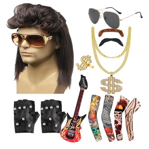 Decorhome 80er-Jahre-Rocker-Kostüm für Herren, 80er-Jahre-Herrenkostüm - 3 Stück Rockstar-Zubehör wiederverwendbare Rock-Kostüme der 80er Jahre - 80er-Jahre-Accessoires-Set, Mottopartys, von Decorhome