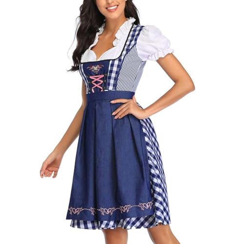 Decorhome Deutsches Kleid, Kariertes deutsches Ethno-Stil-Damen-Oktoberfest-Dirndl-Kostüm, Traditionelles Bier-Karneval-Outfit, bayerisches Cosplay für Party-Halloween-Kostüm von Decorhome