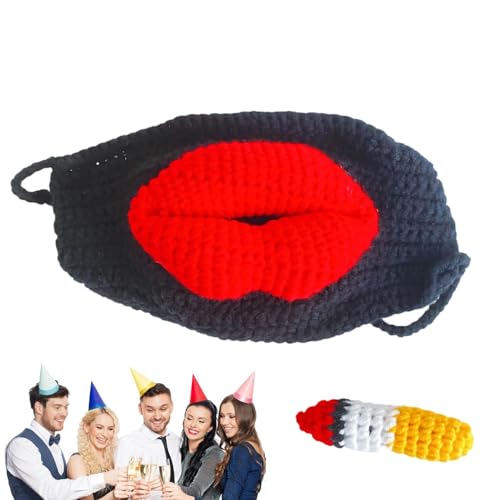 Decorhome Gestrickte Gesichtsbedeckung, süße Gesichtsbedeckung - Handgestrickte Wurstmund-Gesichtsbedeckung für Maskerade | Humorvolle Gesichtsmaske, Streich-Gesichtsmaske für Karneval, Partys, von Decorhome