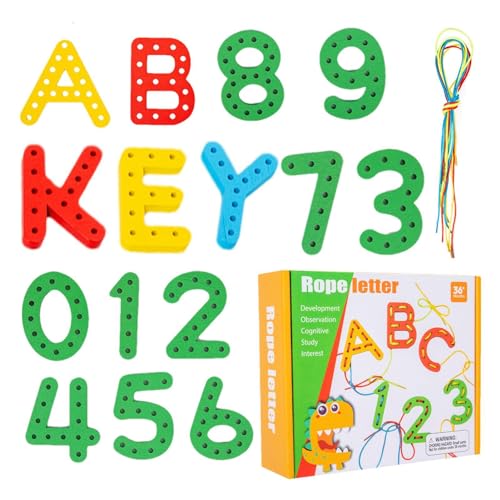 Decorhome Holzschnürspielzeug Alphabet, Schnürspiel für Kinder - Fantasiefördernde Schnürspielzeug-Spiele | Das Spielzeug zum Auffädeln von Buchstabenperlen verbessert die Buchstabenerkennung und die von Decorhome