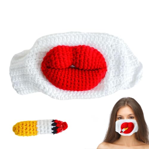 Decorhome Süße Gesichtsbedeckung, lustige Gesichtsmaske - Handgestrickte Wurstmund-Gesichtsbedeckung für Maskerade | Humorvolle Gesichtsmaske, Streich-Gesichtsmaske für Karneval, Partys, Rollenspiele von Decorhome