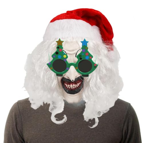 Decorhome Terrifier-Clown-Maske, Terrifier-Maske für Erwachsene | Gesichtsbedeckung Kostüme Requisiten mit Brille | Weihnachtskostüm-Requisiten, Kopfbedeckung-Kostüm-Requisiten-Zubehör, leuchtende von Decorhome