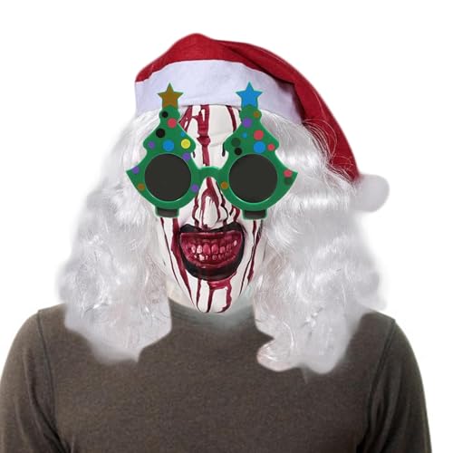 Decorhome Terrifier-Maske für Erwachsene, Weihnachtsclown-Kostüm - Gesichtsbedeckung Kostüme Requisiten mit Brille,Weihnachtskostüm-Requisiten, Kopfbedeckung-Kostüm-Requisiten-Zubehör, leuchtende von Decorhome