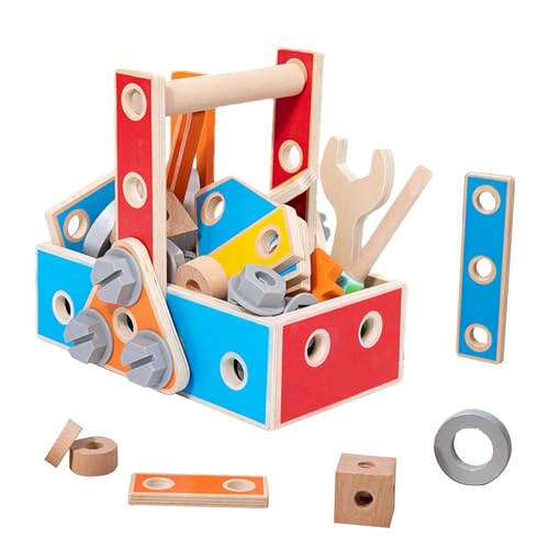 Spielzeug-Set Mit Muttern Und Schrauben – Holzspielzeug-Werkzeugkiste Für Kinder | Kinder-Baukastenspielzeug | Schraubenmutter-Puzzle-Bausteinspielzeug | Holz-Werkzeugset Für Kinder, Pädagogisches Sti von Decorhome