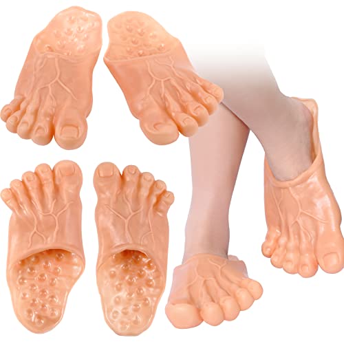 Deekin 2 Pcs Jumbo Feet Slippers Realistic Barefoot Halloween Costume Accessories Giant Foot Caveman Funny Slippers for Adults von Deekin