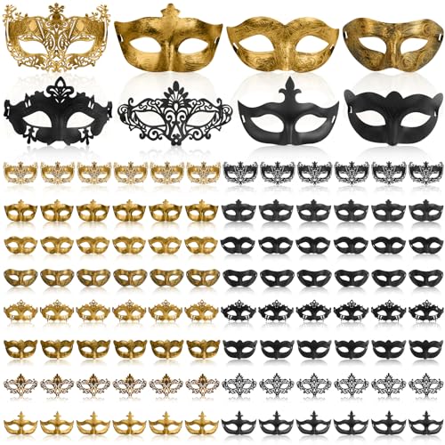 Deekin 96 Stück Maskerade Maske Vintage Antik Maske Erwachsene Party Maske Venezianische Maske für Cosplay Performance Prop Halloween Abschlussball (Schwarz, Gold) von Deekin