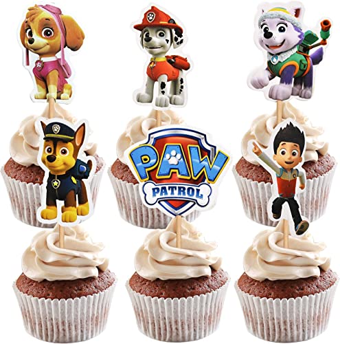 Cake Topper Set 24 Stück,Paw Patrol Tortendeko Kuchendeko Tortenaufleger Muffin Deko für Kinder Geburtstag Party Desserts Muffin Kuchendeko Torte Deko Supplies von Deen