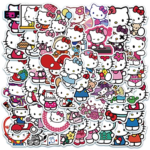 Deen 50 Stück Hello Kitty Sticker Set,Anime Kawaii Hellokitty Aufkleber,Cute Sanrio Vinyl Graffiti Stickers,Kinder Belohnungssticker für Auto Laptop Skateboard Fahrrad Moped Motorrad Scrapbooking von Deen