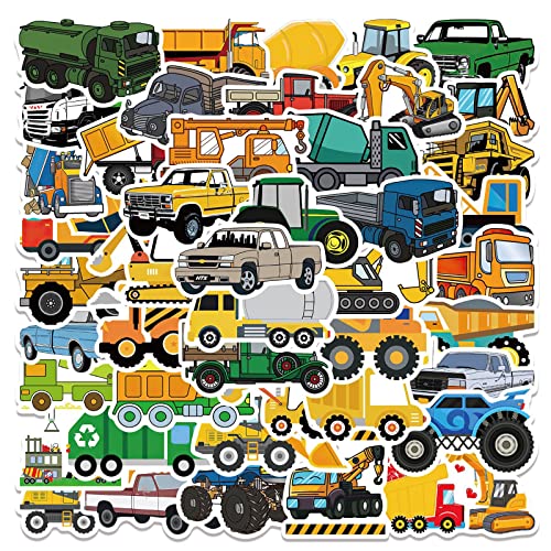 Deen Bagger Sticker 50 Stück Set, Kinder Stickers Auto Baumaschinen Traktor, Aesthetic Aufkleber, Fahrzeug Belohnungssticker für Mitgebsel Kindergeburtstag Gastgeschenke Party, 4-8cm von Deen