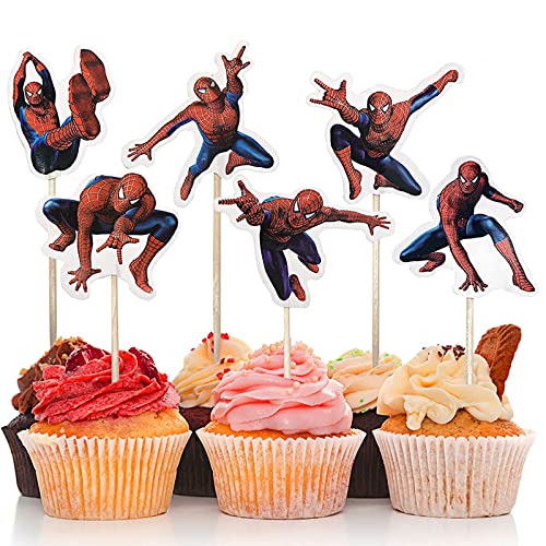 Zahnstocher Flaggen Cake Topper Set 24 Stück,Spiderman Tortendeko Kuchendeko Tortenaufleger Muffin Deko,Geburtstagsdeko für Kinder Geburtstag Party Desserts Muffin Kuchendeko Käse Marker von Deen