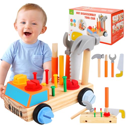 Deepton Kinderwerkzeug ab 3 Jahre, Montessori Spielzeug 3 Jahre, Werkzeug Kinder ab 3 4 5 Jahre, Spielzeug für 3 Jährige Jungen, Werkzeugkoffer Kinder mit Geschenkbox, Geschenke für Junge Mädchen von Deepton
