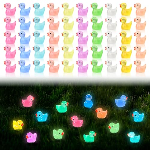 Deepton Mini Enten 100 Stück, Mini Leuchtende Enten, Mini Enten Harz, Mini Enten Figuren, DIY Keine Enten Bunte Mini Enten für Aquarium Garten Landschaft Puppenhaus Topfdekoration (10 Farben) von Deepton