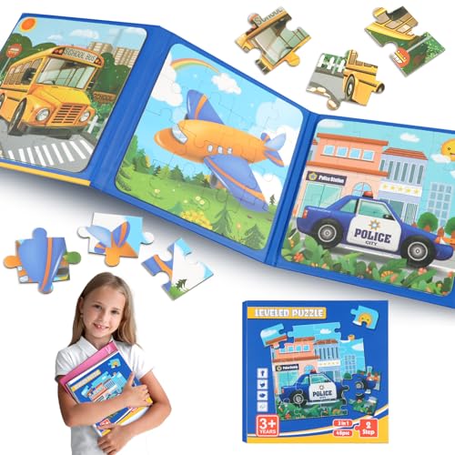 Kinderpuzzle ab 2 3 4 5 6 Jahre, Geschenk Junge 3 Jahre, Spielzeug ab 2 Jahre, Puzzle ab 1 Jahr, Magnetische Puzzle für Kinder Fahrzeuge Kinderpuzzle Magnet Tolles (Transport) von Deepton