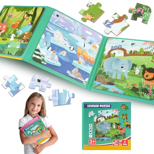 Kinderpuzzle ab 2 3 4 5 6 Jahre, Geschenk Junge 3 Jahre, Spielzeug ab 2 Jahre, Puzzle ab 1 Jahr, Magnetische Puzzle für Kinder Fahrzeuge Kinderpuzzle Magnet Tolles (Tier) von Deepton