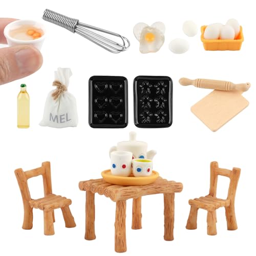 Puppenhaus Zubehör Miniatur Küche, Wichtel Zubehör Weihnachten Wichtelzubehör Weihnachtswichtel Zubehör Mini Backen Deko Miniatur Möbel Set für Kinder - Tisch Stühle von Deepton