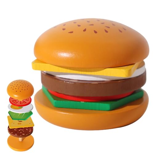 Burger-Sandwich-Stapelspielzeug,Stapelspielzeug für Lebensmittel, Hölzernes Spiellebensmittel-Burger-Sandwich-Spielzeug, Feinmotorikspielzeug für Kinder, und Mädchen, Lern- und Lernspielzeug im Vorsch von Deewar