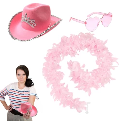 Cowgirl-Glitzerhut, PC-Cowgirl-Hut-Cosplay-Set, Cosplay-Hut-Herz-Sonnenbrille, Halloween-Western-Cowgirl-Hut, Mädchen-Cowboyhut-Kostümset, Cowboyhut-Party-Verkleidung für die Bachelorette-Halloween-Pa von Deewar