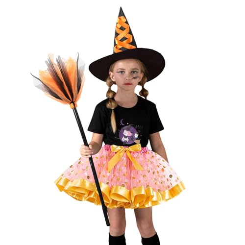 Deewar Cosplay-Kostüm für Kinder, Mädchen-Rock-Set für Halloween | Kostümset mit Hut und Besen zum Spielen | Kinder-Cosplay-Bekleidung für Schulspiele, Geburtstagsfeiern, Halloween-Partys von Deewar