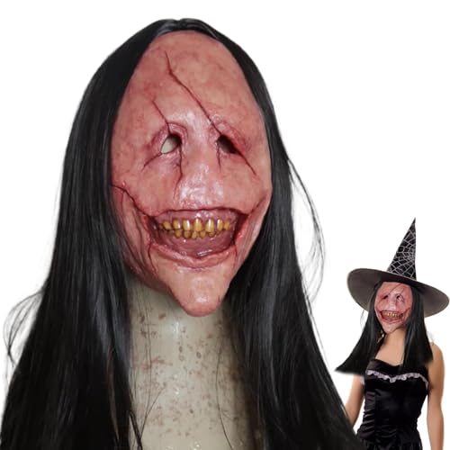 Deewar Halloween Cosplay Gesichtsbedeckung,Halloween Teufel Gesichtsschutz,Horror Halloween Gesichtsbedeckung | Leichte Gesichtsbedeckung mit langen Haaren, festliches Kostüm für Karneval von Deewar