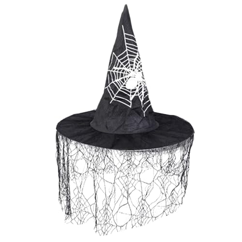 Deewar Halloween-Hut – böser Hexenhut, Zauberer-Partyhut, Halloween-Kostüm, breite Krempe, Hexenhüte mit Schleier, Halloween-Kostüm-Zubehör für Weihnachten, Maskerade, Karneval von Deewar