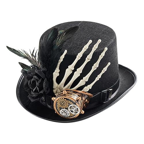 Deewar Schwarzer Steampunk-Hut, Steampunk-Zylinder,Vintage Steampunk Filzhut - Schwarze Gothic-Cosplay-Kostüme, Unisex-Kostüme für Partys, Festivals von Deewar