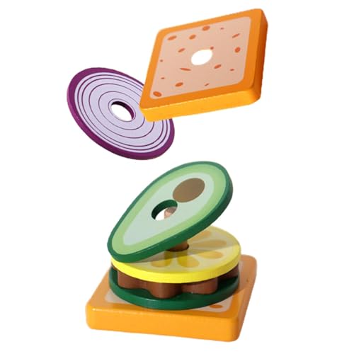 Lebensmittel-Stapelspiel, Holz-Burger-Sandwich-Stapelspielzeug | Spielen Sie ein gefälschtes Burger-Sandwich-Spielzeug für Kinder - Feinmotorik-Spielzeug, pädagogisches Lernspielzeug, Essen, Kinderspi von Deewar