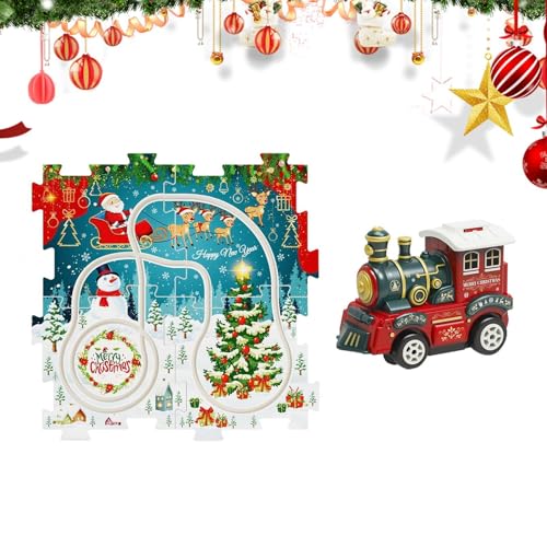 Puzzle Racer – Weihnachts-Puzzle-Strecken Mit Zug | ABS-Kinderauto-Schienenset, Einfach Zu Montierendes Zug- Und Gleisset, Festliche Rennstrecke Von Ausgezeichneter Qualität, Weihnachtszugset Für Jung von Deewar