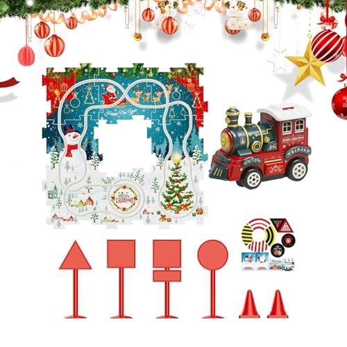 Puzzle Racer – Weihnachts-Puzzle-Strecken Mit Zug | ABS-Kinderauto-Schienenset, Einfach Zu Montierendes Zug- Und Gleisset, Festliche Rennstrecke Von Ausgezeichneter Qualität, Weihnachtszugset Für Jung von Deewar