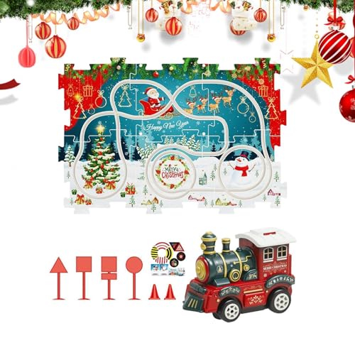 Puzzle Racer – Weihnachts-Puzzle-Strecken Mit Zug | ABS-Kinderauto-Schienenset, Einfach Zu Montierendes Zug- Und Gleisset, Festliche Rennstrecke Von Ausgezeichneter Qualität, Weihnachtszugset Für Jung von Deewar