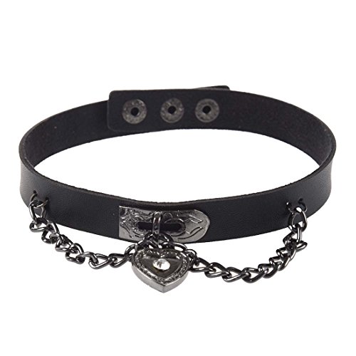 Dehumi Leder Herzanhaenger Kette Halsband Gothic Punk Choker Schwarz von Dehumi