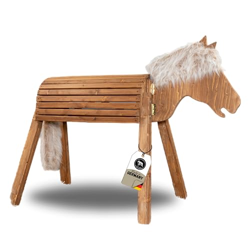 Dein Holzpferd Mia Kastanie 100cm für draußen Reitpferd Garten Voltigierbock für Kinder, Stehpferd groß, Gartenpferd hangefertigt aus Deutschland, Voltigierpferd Holzpony mit Mähne von Dein Holzpferd