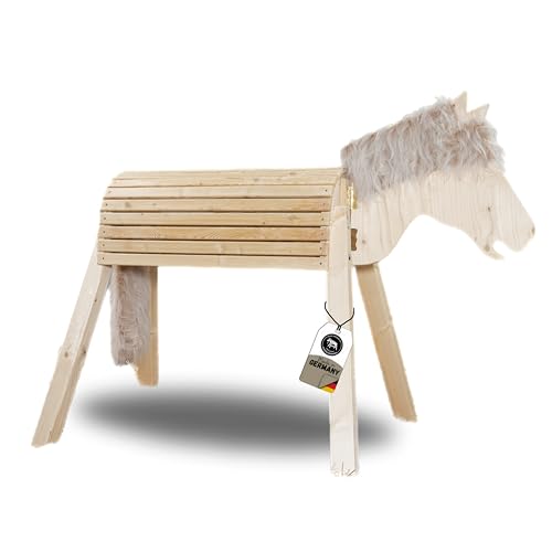 Dein Holzpferd Mia Natur 100cm für draußen Reitpferd Garten Voltigierbock für Kinder, Stehpferd groß, Gartenpferd hangefertigt aus Deutschland, Voltigierpferd Holzpony mit Mähne von Dein Holzpferd