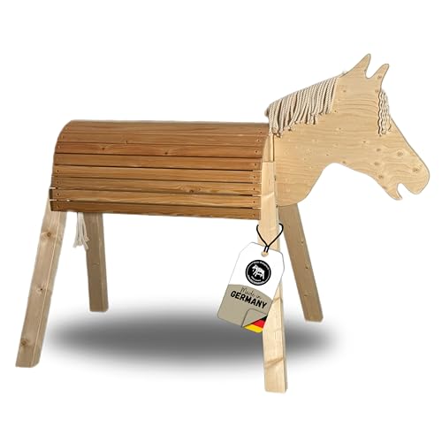 Dein Holzpferd Wolle 100cm für draußen Reitpferd Garten Voltigierbock für Kinder, Stehpferd groß, Gartenpferd handgefertigt aus Deutschland, Voltigierpferd Holzpony mit Mähne von Dein Holzpferd