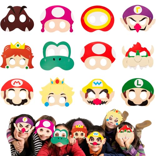 12PCS Mari Party Masken, Maske Geburtstag Masken Cosplay Party Deko für Kinder Maskerade Cosplay Party Karneval von Dekewe