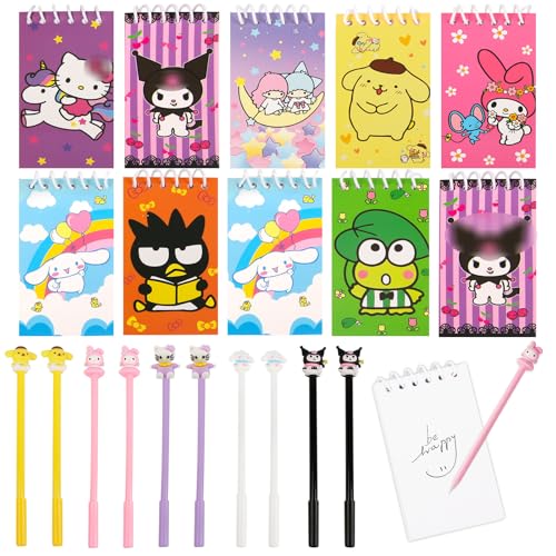 Dekewe Sanri Schreibwaren Set, 10 Pack Mini Cartoon Notizbücher mit Stiften Set, Mitgebsel Geburtstag für Kinder Party Geschenke Mitgebsel für Geburtstage, Goodie Bags & Schule Belohnungen von Dekewe