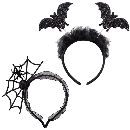 Dekewe 2 Stück Schwarz Fledermaus Haarreif, Halloween Haarreifen für Damen Herren Kinder, Erwachsene Bat headband Vampir Spinnen Stirnband für Halloween Kostüm Fasching Party Cosplay von Dekewe