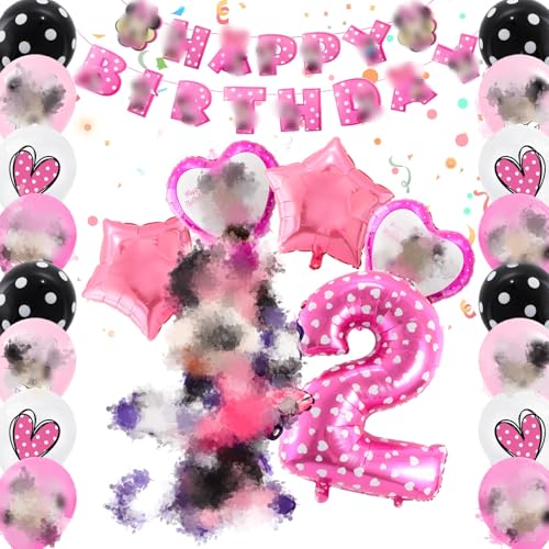 Mouse Geburtstagsdeko 2 Jahre Mädchen, Themed Geburtstag Deko Party Deko Kinder mit Luftballons, Happy Birthday Banner, Cartoon Geburtstagsdeko für Mädchen, Kindergeburtstag Party Supplies von Dekewe