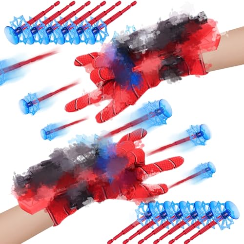 Spider Handschuhe, 2 Set Spider Launcher Handschuhen Kinder, Spider Web Shooter Spider Netzwerfer, Spider Netz Shooter mit 12 Darts, Spider Spielzeug Handschuhen für Kinder Cosplay von Dekewe