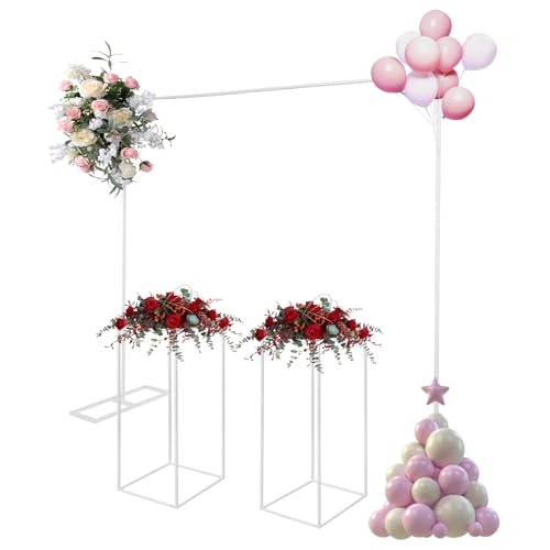 Hochzeitsbogen,Traubogen Hochzeit unb 2 Rechtecke Vase Hochzeit Blumenständer, Metall Ballonbogen Ständer für Zuhause Party Hochzeit, Weiß - 200×200cm | 27×27×80cm von Dekltus